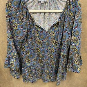 Chic Paisley Print Blouse in Blue and Green